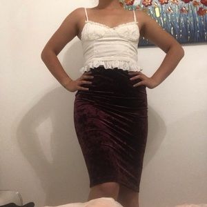 below the knee velvet skirt